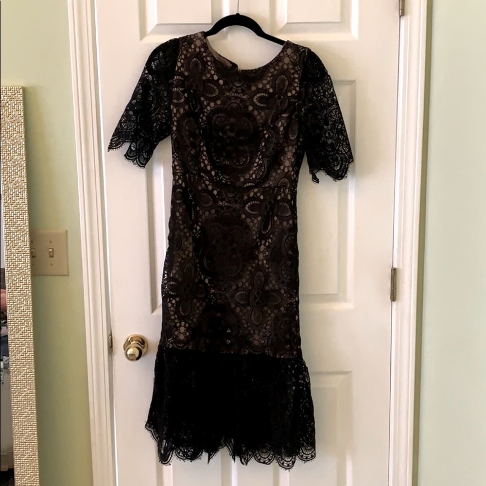 NEW Champagne & Strawberries Black Lace MIDI Dress